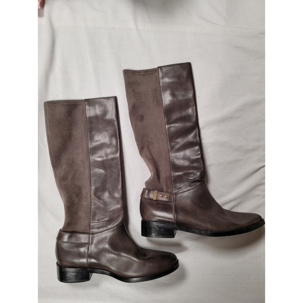 Cole Haan Women's Taupe Leather Knee High Boots Sz 11 Riding Style Low Heel